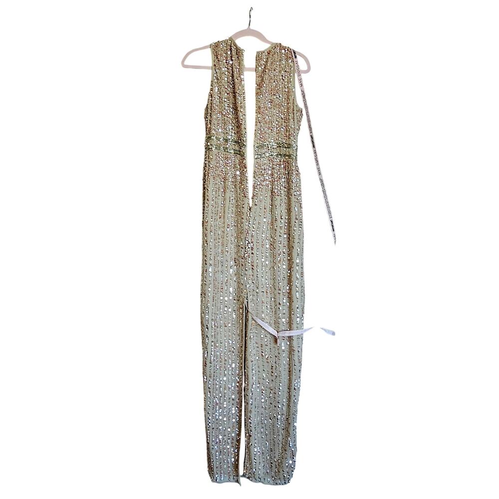 Mac Duggal Sequined High Neck Sleeveless Maxi Gown - Nude/Gold Size 2 NWT - Picture 9 of 13